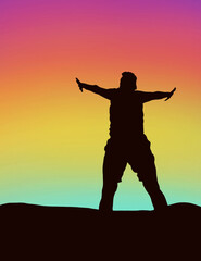 Illustrated Silhouette Of Happy man on Gradient  Color Background.