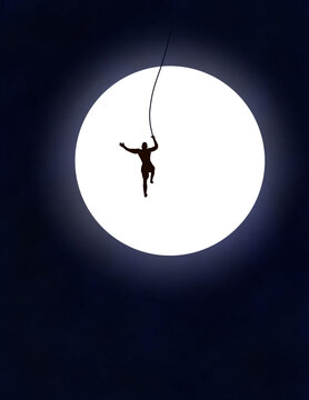 Beautiful Silhouette Of Man on Moon.