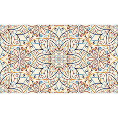 Seamless background  Eastern style blue, orange and beige color. Mandala ornament. Arabic  Pattern. Elements of flowers and leaves. Vector illustration. Use for wallpaper, print packaging paper, texti - 411919827