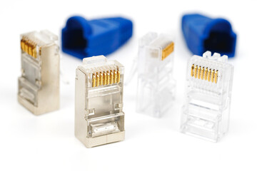connector rj45 on white background.	