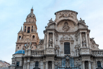 Fototapeta na wymiar Cathedral of Santa Maria in Murcia at sunrise. Tourism or travel to Murcia concept.