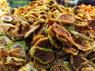 Close-up dried figs. Background of dried figs and detail shots.