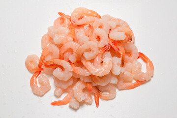 Frozen shrimps background. Top view.