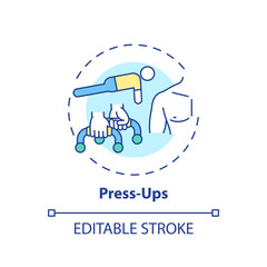 Press-ups concept icon. At-home workout session idea thin line illustration. Building upper body strength. Pushups. Improving triceps. Vector isolated outline RGB color drawing. Editable stroke