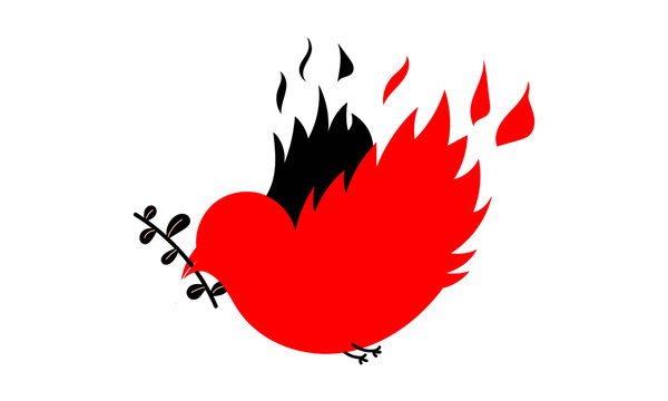 Peace Bird burning illustration. No peace. Violence Symbol.