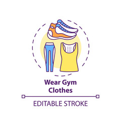 Wearing gym clothes concept icon. Home physical training tip idea thin line illustration. Loose clothing and breathable fabrics. Activewear. Vector isolated outline RGB color drawing. Editable stroke