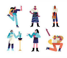 bundle of six women different professions characters