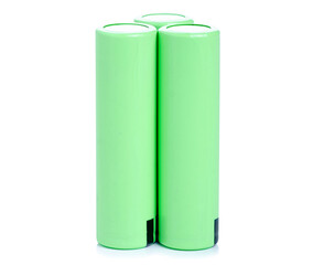 Green 18650 battery power on white background isolation