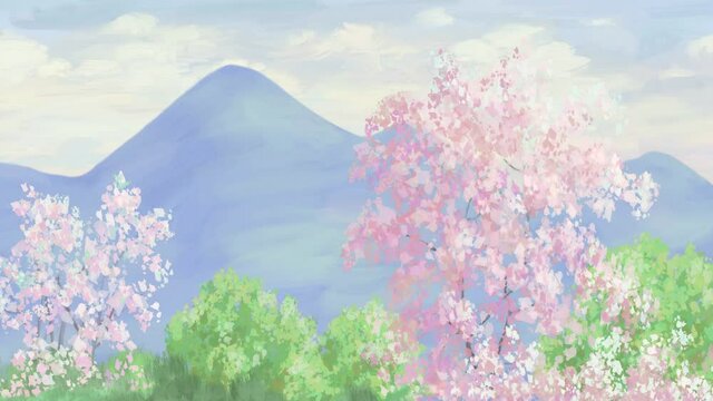 oil painting background Sakura tree panorama cherry blossom