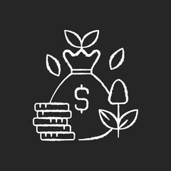 Cost efficiency chalk white icon on black background. Maximum profitability. Smart harvest. Farm productivity. Digital agrotechnology. Isolated vector chalkboard illustration