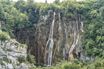 Big fall waterfall inside Plitvice Lake in Croatia