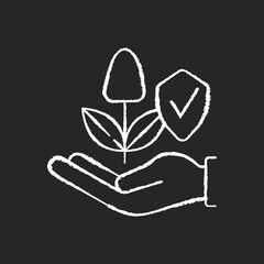 Sustainable agriculture chalk white icon on black background. Smart farming. Ecofarm. Environmental protection. Chemical pesticides and fertilizers. Isolated vector chalkboard illustration