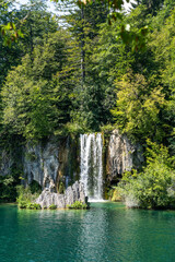 Waterfall cascade in Plitvice Lakes in Croatia summer