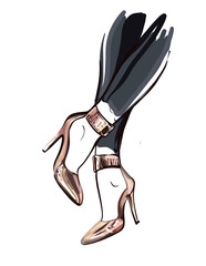  Slender female legs in stilettos. Hand-drawn fashion illustration