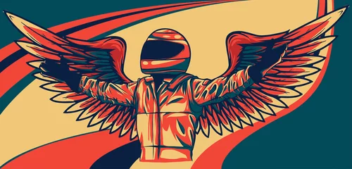 Foto op Canvas standing racer in helmet with hands on waist vector illustration © deanz