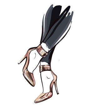 gold heels and black pants fashion sketch clip art preview