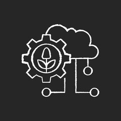 Cloud computing in farming chalk white icon on black background. Agricultural analytics. Information technology. Collected data. Isolated vector chalkboard illustration