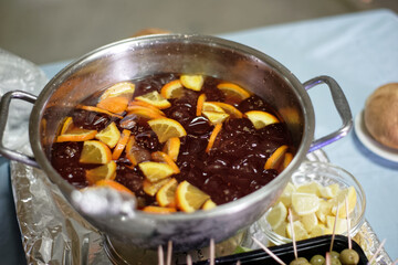 detail of sangria in a pot