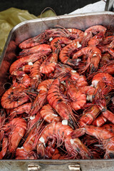 grilled shrimps cooked  in a ship