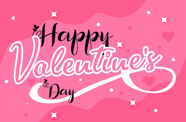 Happy Valentines Day banner pink. Valentines Day greeting card template with typography text happy valentine`s day and red heart
