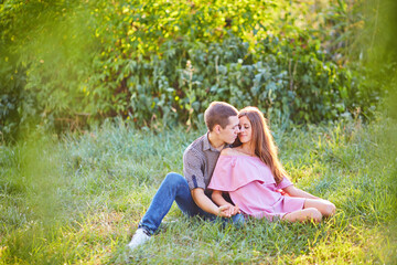 Fototapeta premium young couple in love having fun and enjoying the nature