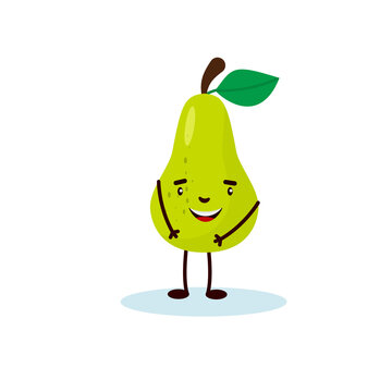 Pear Cute Character, Illustration For Kids In Cartoon Style Isolated On White Background Eps 10