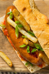 Obraz premium Homemade Merguez Frites Sausage Sandwich