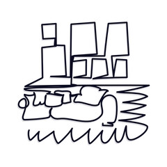 Fototapeta premium room interior one line vector illustration,remote work 