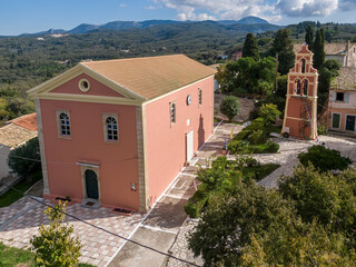 Aerial drone photo of iconic church of Agioi douloi corfu