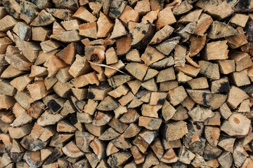 wood that has been cut and chipped, piled on a heap