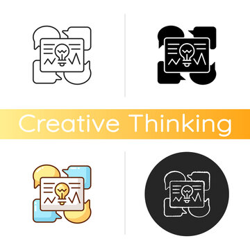 Communicating ideas icon. Critical thinking idea. Optimizing ways of communication. Creative idear for interactions. Linear black and RGB color styles. Isolated vector illustrations