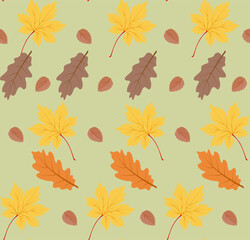 Fototapeta na wymiar Seamless pattern with autumn leaves Perfect for wallpaper, gift paper, pattern fills, web page background, autumn greeting cards.