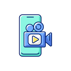 Mobile broadcast RGB color icon. Idea generation. Using mobile phone for streaming video. Getting new practical skills. Photography workshop. Modern journalism. Isolated vector illustration