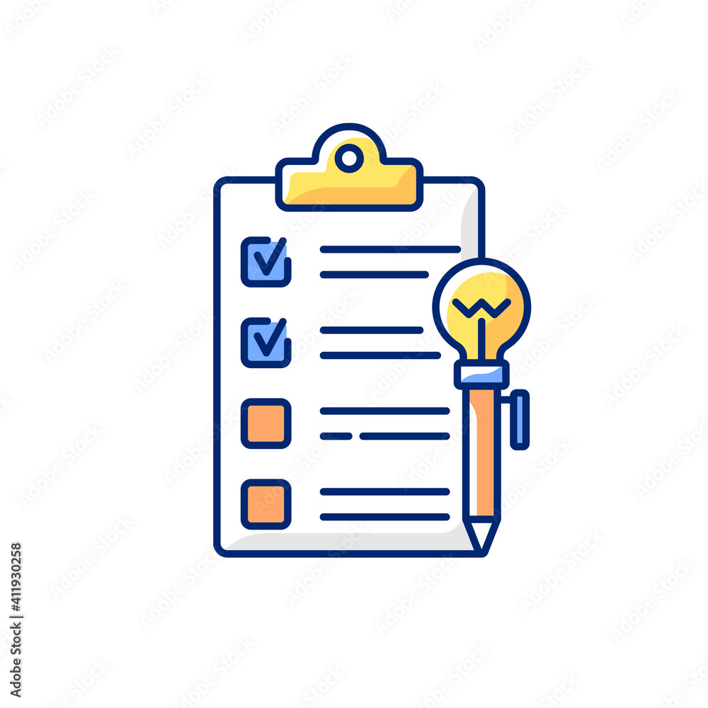 Sticker Agenda worksheet RGB color icon. Workshop icon. Getting new practical skills. Time management tool. Efficient time using. Wasting time. Creeting ideas. Isolated vector illustration