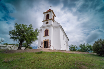 Fototapeta na wymiar Chapel in Pecs, hungary with cloudy sky, long exposure photo