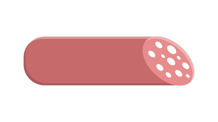 sausage with lard on a white background, illustration. meat sausage with bacon. salami for appetizer and addition to sandwich and pizza. quick snack