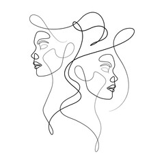 Vector Illustration of Beautiful Female Face Line Art Drawing. Good for Cover, Poster, T-Shirt, Graphic Design Print, and others.