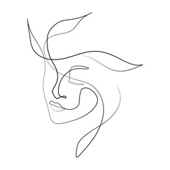 Vector Illustration of Beautiful Female Face Line Art Drawing. Good for Cover, Poster, T-Shirt, Graphic Design Print, and others.