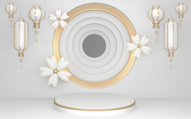 The Golden Podium minimal geometric white and gold style abstract.3D rendering