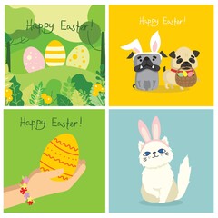 Vector Easter cards with people holding the eggs and hand drawn text - Happy Easter