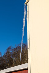 Long Icicle from a roof. Shot in Sweden, Scandinavia