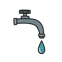 faucet with water doodle icon, vector color illustration