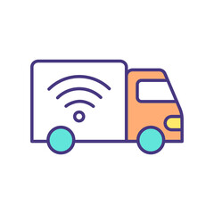 Autonomous driving truck RGB color icon. Self-driving capabilities. Safe truck operation and control. Assistance and connectivity systems. Automated vehicle technologies. Isolated vector illustration