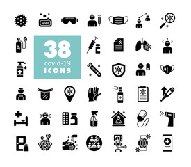 Set corona virus vector glyph icons