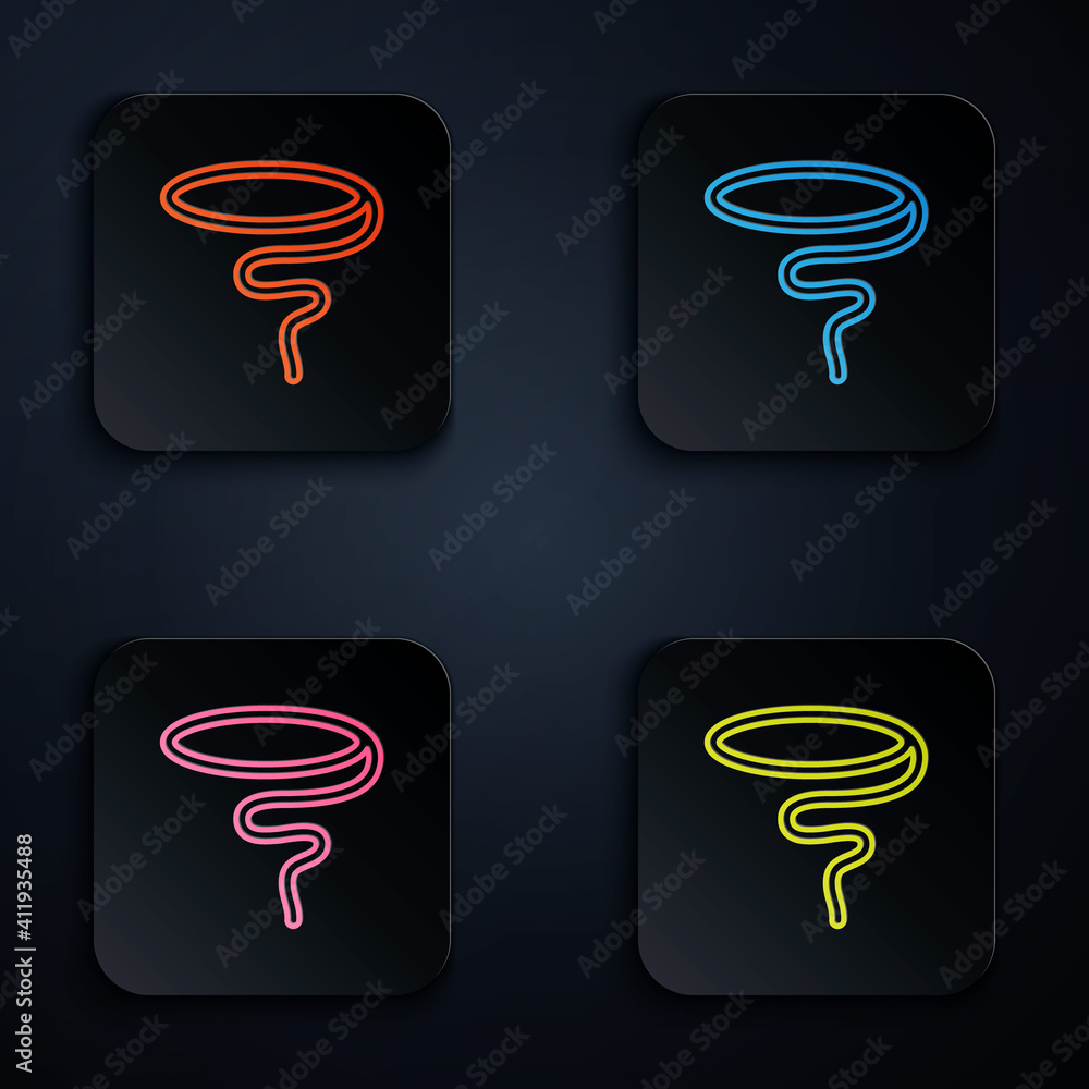 Poster color neon line lasso icon isolated on black background. set icons in square buttons. vector.