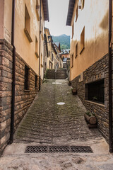 A narrow street in the Catalan village of Bossost in Spain.