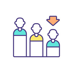 Employment downsizing RGB color icon. Reducing human labor. Workforce reduction. Automation, artificial intelligence technologies. Rightsizing resources. Layoff decisions. Isolated vector illustration