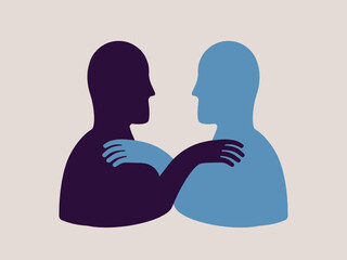 Solidarity illustration concept. Two persons show mutual support. Persons helping each other symbol.  Vector.