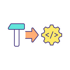 AI replacing human labor RGB color icon. Decreasing need in human interference. Artificial intelligence and automation impact. Repetitive and non cognitive tasks. Isolated vector illustration