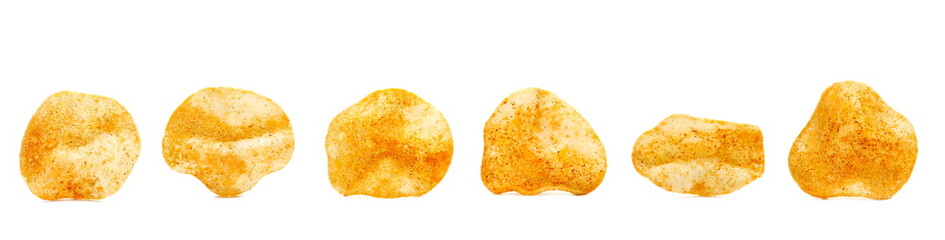 Set snacks, potato chips with paprika flavor isolated on white background